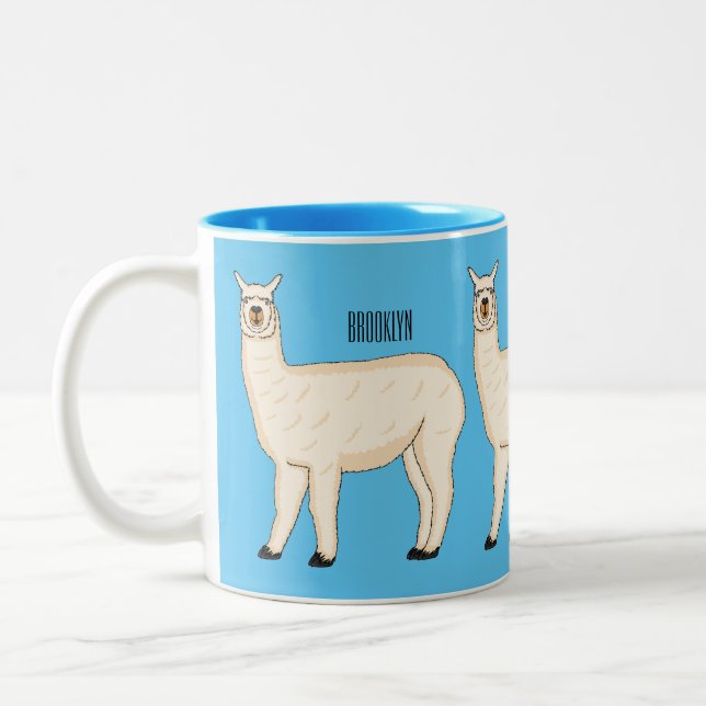 Llama cartoon illustration Two-Tone coffee mug (Left)