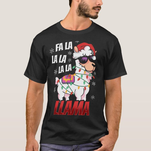 Llama Christmas  Fa La La Llama  Xmas Lights T-Shirt (Front)