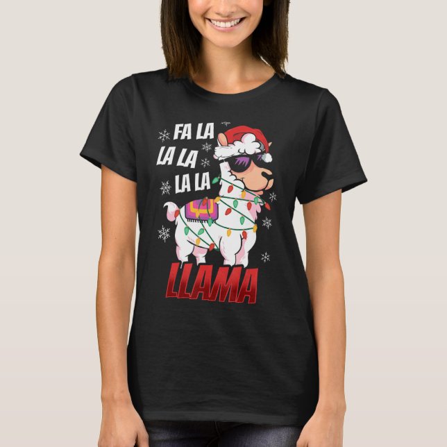 Llama Christmas  Fa La La Llama  Xmas Lights T-Shirt (Front)