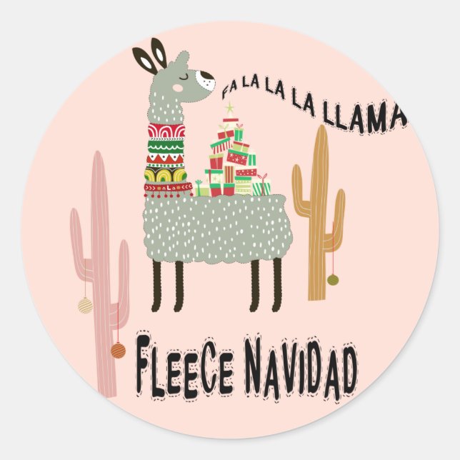 Llama Christmas Funny Fleece Navidad Classic Round Sticker (Front)