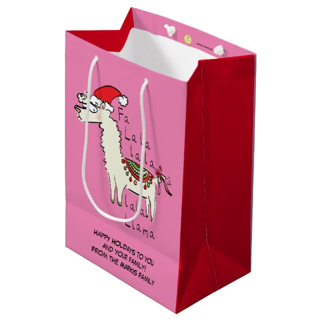 Llama Christmas Kids Cute Funny Medium Gift Bag (Front Angled)