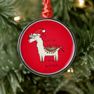 Llama Christmas Kids Cute Funny Metal Tree Decoration