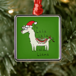 Llama Christmas Kids Cute Funny Metal Tree Decoration