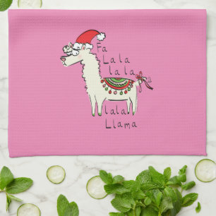 Llama Christmas Kids Cute Funny Tea Towel