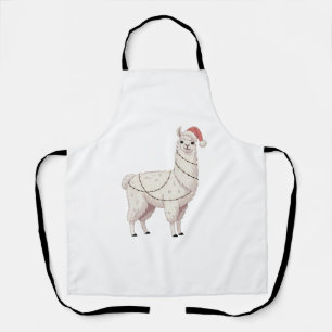 Llama Christmas Lights Sturdy Animals Lover Alpaca Apron