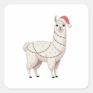 Llama Christmas Lights Sturdy Animals Lover Alpaca Square Sticker