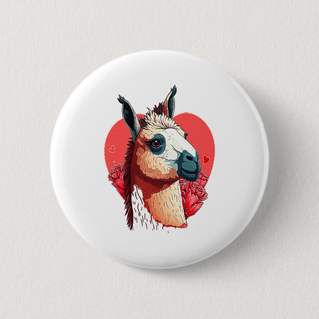 Llama Cute Alpaca Valentines Day Animal  6 Cm Round Badge (Front)