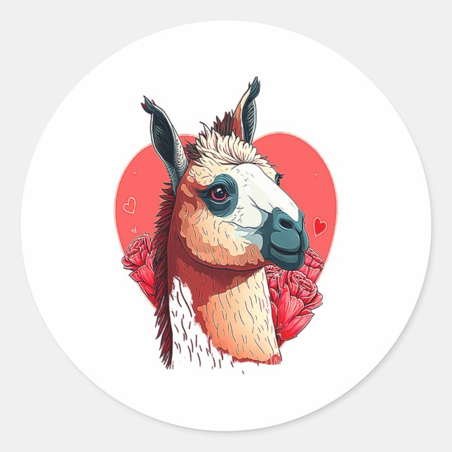 Llama Cute Alpaca Valentines Day Animal  Classic Round Sticker (Front)