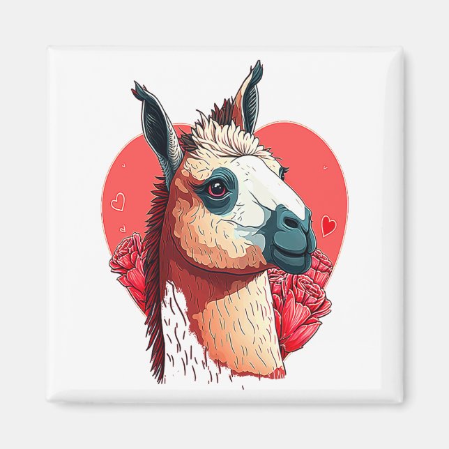Llama Cute Alpaca Valentines Day Animal  Magnet (Front)
