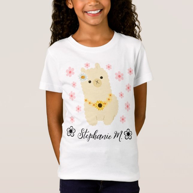 Llama Cute Baby w/ Yellow and Pink Flowers T-Shirt (Front)