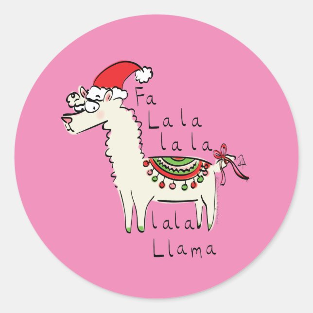 Llama Cute Funny Christmas Holiday Classic Round Sticker (Front)