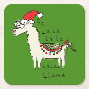 Llama Cute Funny Christmas Holiday Kids Square Paper Coaster