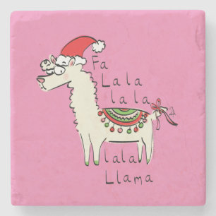 Llama Cute Funny Christmas Holiday Kids Stone Coaster