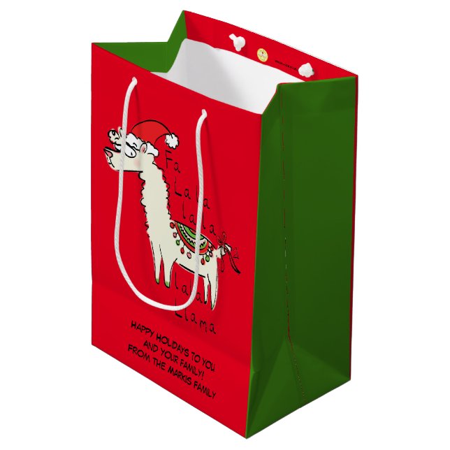 Llama Cute Funny Christmas Holiday Medium Gift Bag (Front Angled)
