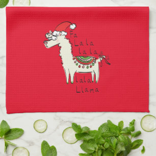 Llama Cute Funny Christmas Holiday Tea Towel
