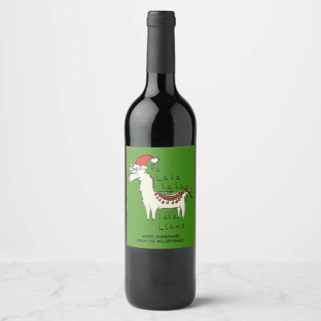 Llama Cute Funny Christmas Holiday Wine Label (Front)