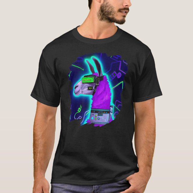 Llama Cyborg Robot Llama Cool Artistic Retro Alpac T-Shirt (Front)