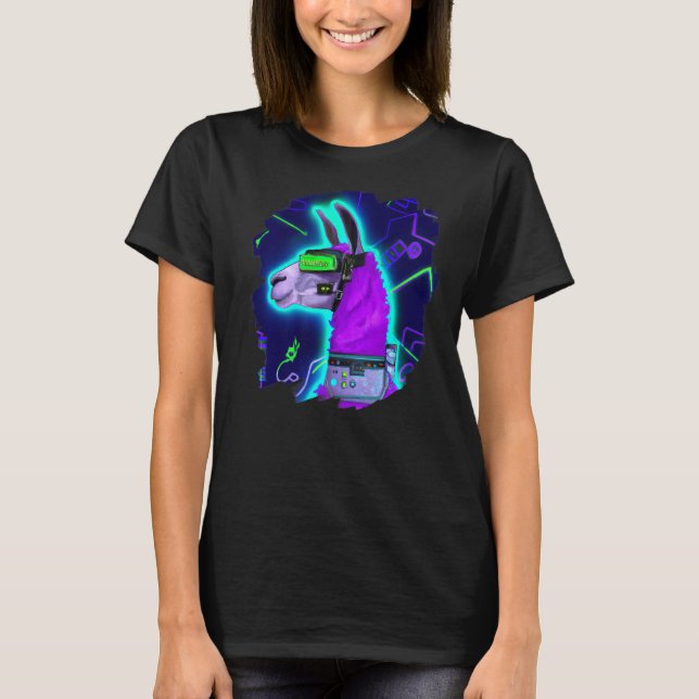 Llama Cyborg Robot Llama Cool Artistic Retro Alpac T-Shirt (Front)