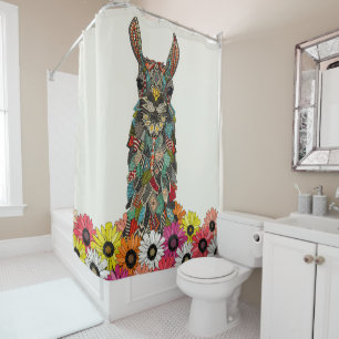 llama daisy love chalk shower curtain