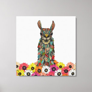 llama daisy love white canvas print