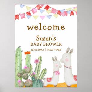 Llama Desert Cactus Fiesta Baby Shower Welcome  Poster