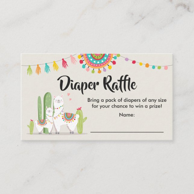 Llama Diaper Raffle Card Fiesta Cactus Baby shower (Front)