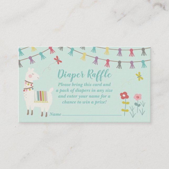 Llama Diaper Raffle Card Mint Gender Neutral (Front)