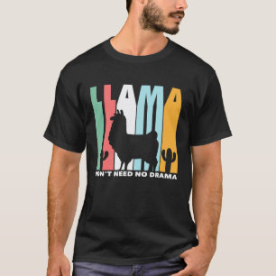 Llama Dont Need No Drama Retro Llama Silhouette T-Shirt
