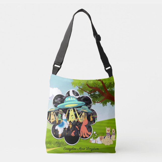 Llama Dreams Epic Squid Space Battle Crossbody Bag (Front)