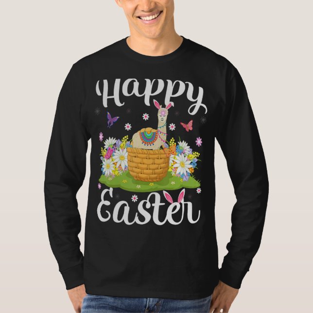 Llama Easter Egg Hunting Floral Llama Easter Sunda T-Shirt (Front)