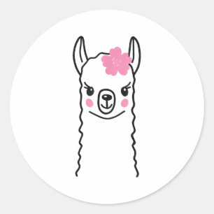 Llama Face Funny Halloween Costume Flowers Alpaca  Classic Round Sticker