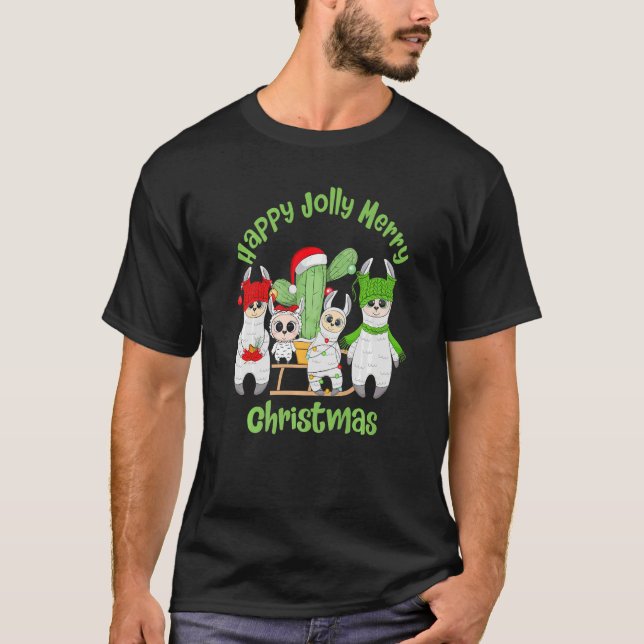 Llama Family Men Women and Kids Cute Christmas T-Shirt (Front)