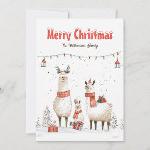 Llama Family of 3 Christmas Holiday Card