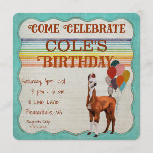 LLAMA & FEATHERS Birthday Invitation