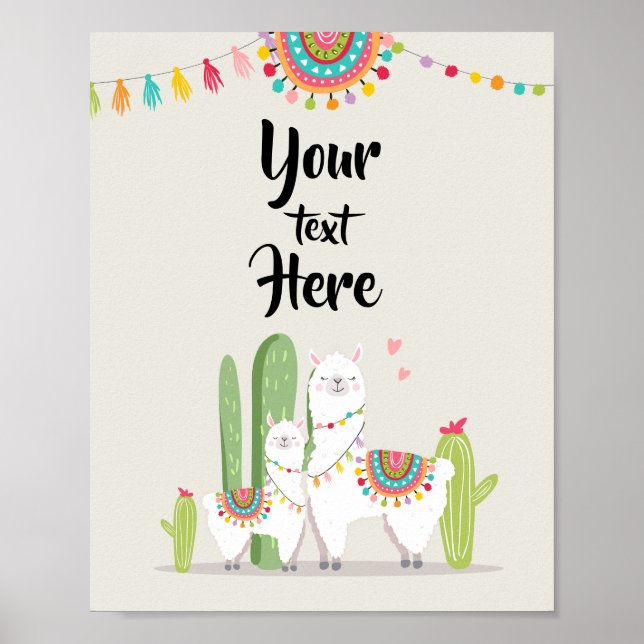 Llama Fiesta Baby Shower Custom Table Sign (Front)