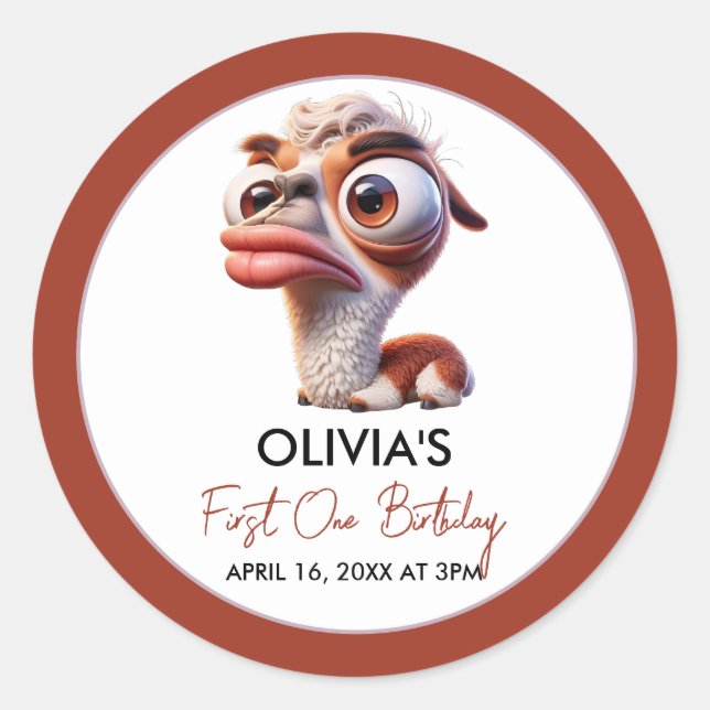 Llama Fiesta Funny Caricature 1st Birthday Classic Round Sticker (Front)