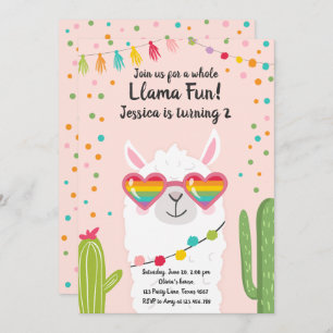 Llama Fiesta Heart Sunglasses Birthday Invitation