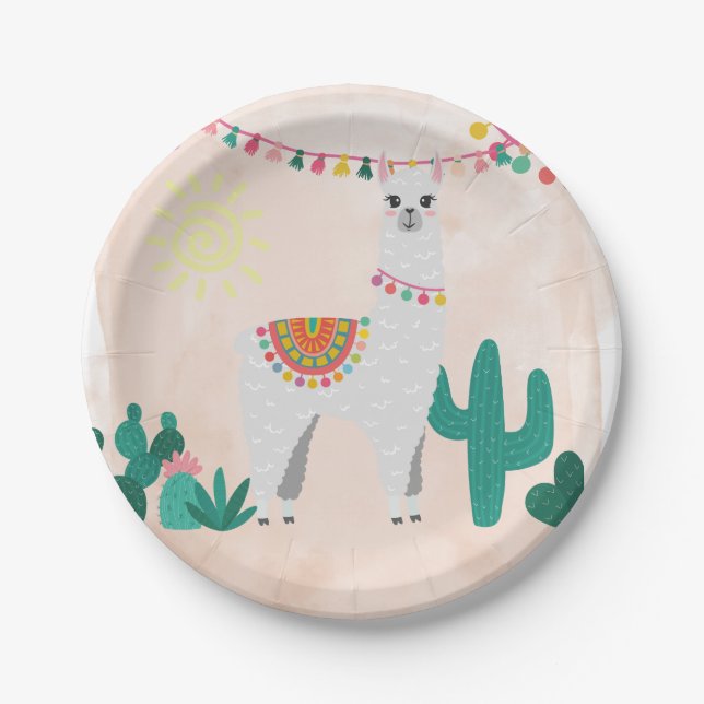 Llama fiesta pink party paper plate (Front)
