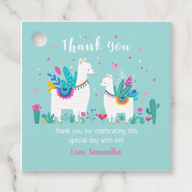 Llama Fiesta Square Favour Tag (Front)