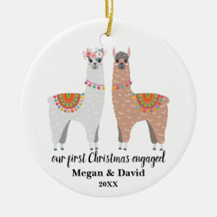 Llama First Christmas Engaged or married Ceramic Tree Decoration