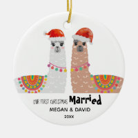 Llama First Christmas Married Funny Santa Hat