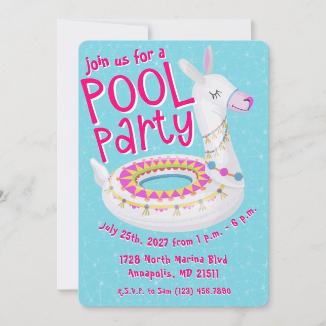 Llama Floaty Pool Party Invitation (Front)