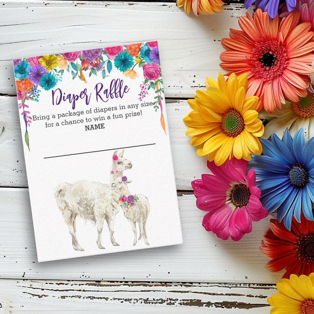 Llama Floria Fiesta Diaper Raffle Baby Shower Enclosure Card (Creator Uploaded)