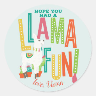 Llama Fun Birthday Party Thank You Favor Classic Round Sticker