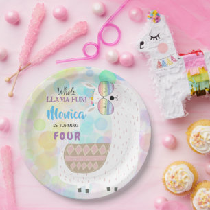 LLama fun, colorful kids birthday Paper Plate