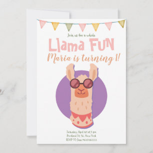 Llama Fun Cute Alpaca Birthday Invitation 