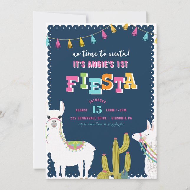 Llama Fun Fiesta Alpaca Birthday Invitation (Front)