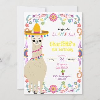Llama fun fiesta Birthday invitation