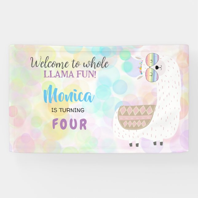 LLama fun no drama colorful kids birthday Banner (Horizontal)