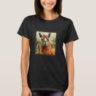 Llama Garden Flowers Painting Pet Mum Dad T-Shirt